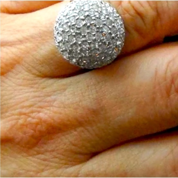 Pave Dome Ring Size 6 Silver Tone Statement Cocktail Ring Disco Fabulous Prom - Picture 1 of 8